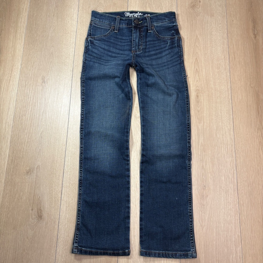 Wrangler Retro Boys Slim Straight Jeans Dark Wash Denim Size 10 Regular Kids